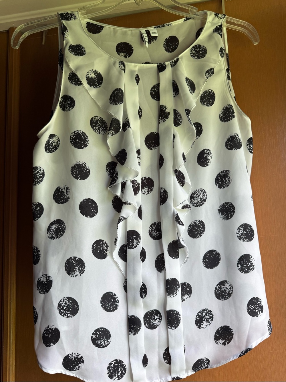 Elle White Sleeveless Polka Dot Ruffle Front Camisole
